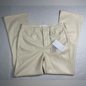 NWT Dear John High Rise Jeanne Flare Leather Look Crop Pants Bone Beige Cream 25
